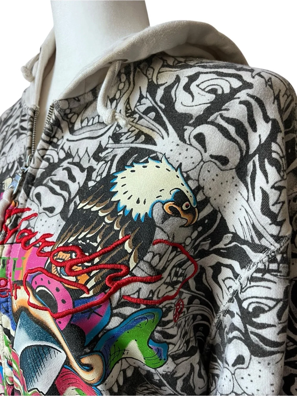 Ed Hardy Y2K Vintage USMC Death Before Dishonor Eagle All Over Print Hoodie LRG